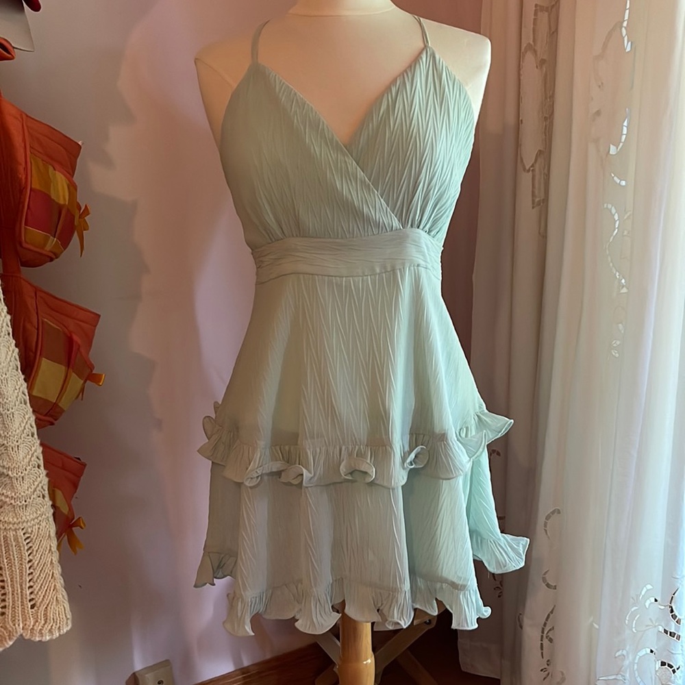 Light green / light sage tiered ruffle dress
